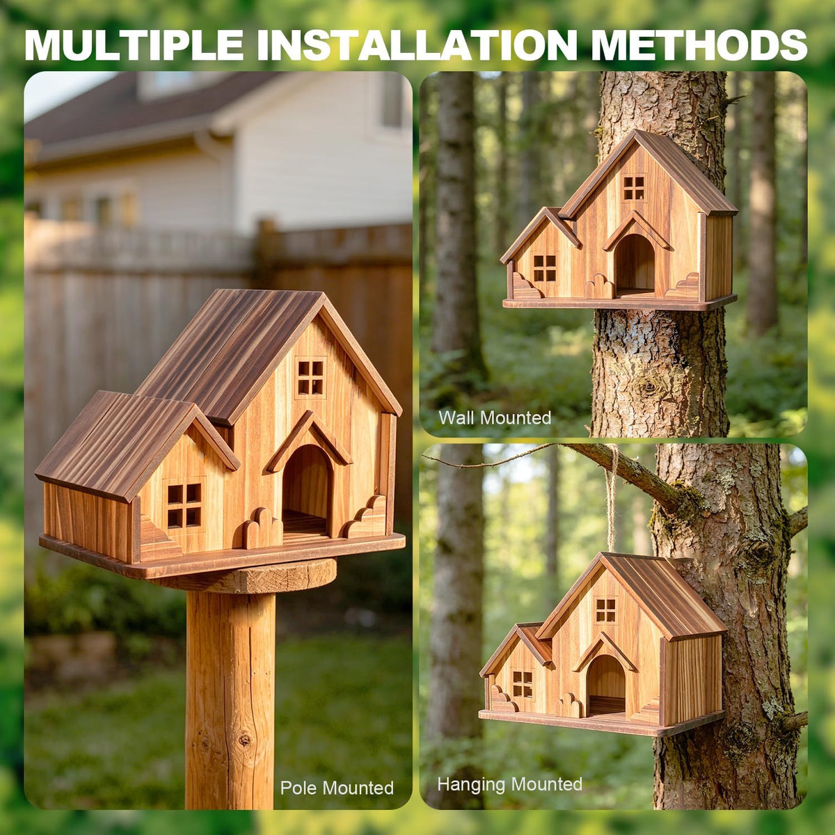 Bird Houses for Outside, Wooden Hanging Birdhouse with Spacious Space, Outdoor Bird Nest for Bluebirds, Finches
