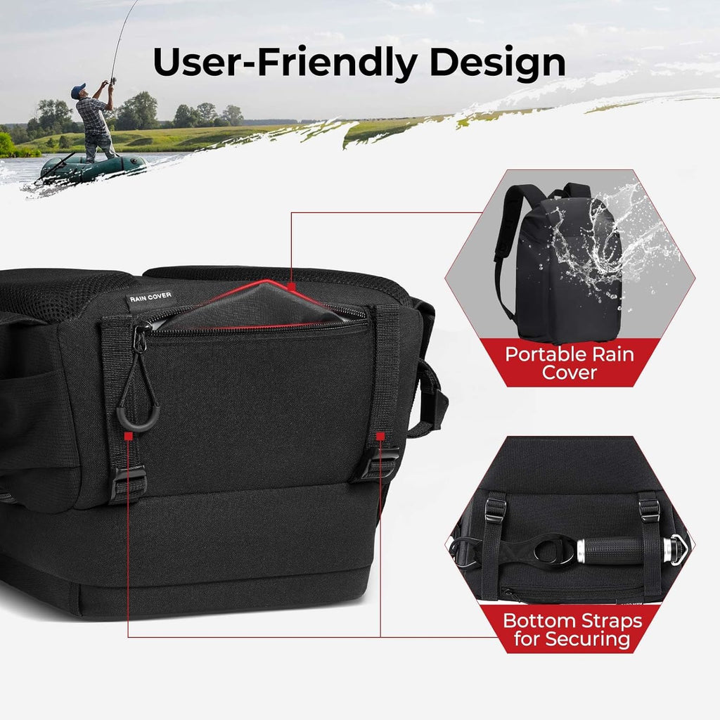 Fishing Tackle Backpack with Rod & Gear Holder, Lightweight Fishing Tackle Storage Bag with Protective Rain Cover