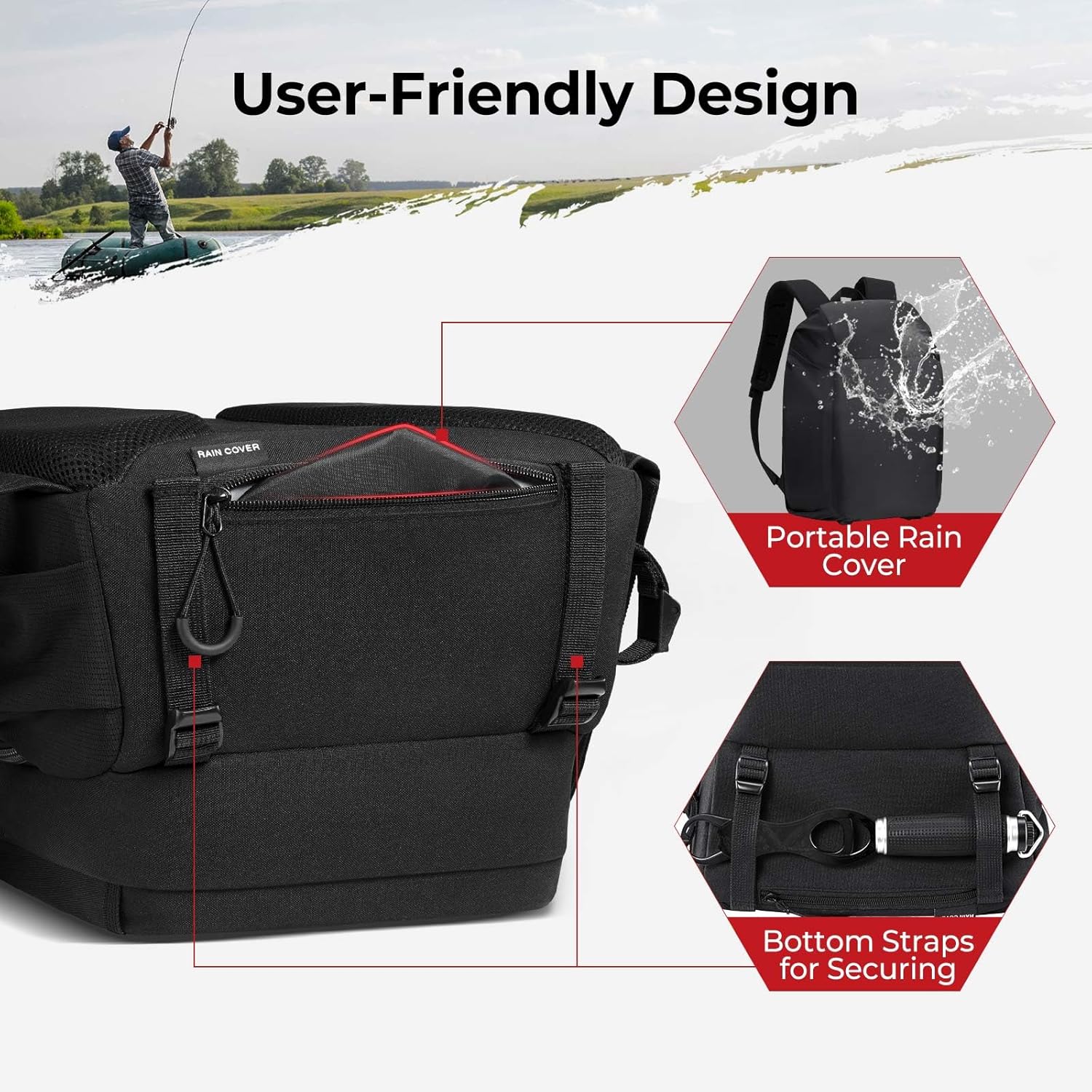 Fishing Tackle Backpack with Rod & Gear Holder, Lightweight Fishing Tackle Storage Bag with Protective Rain Cover