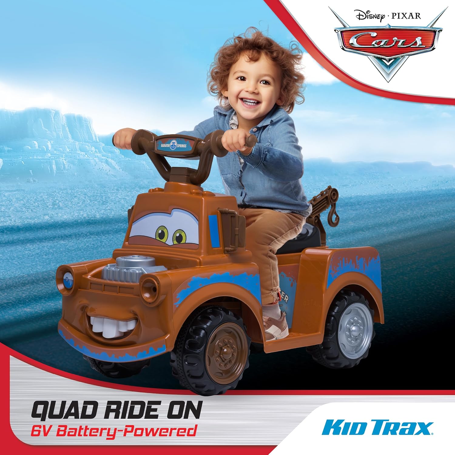 Toddler Disney Cars 3 Tow-Mater Electric Quad Ride-On, Kids 1.5-3 Years Old, 6 Volt Battery and Charger Included, Max