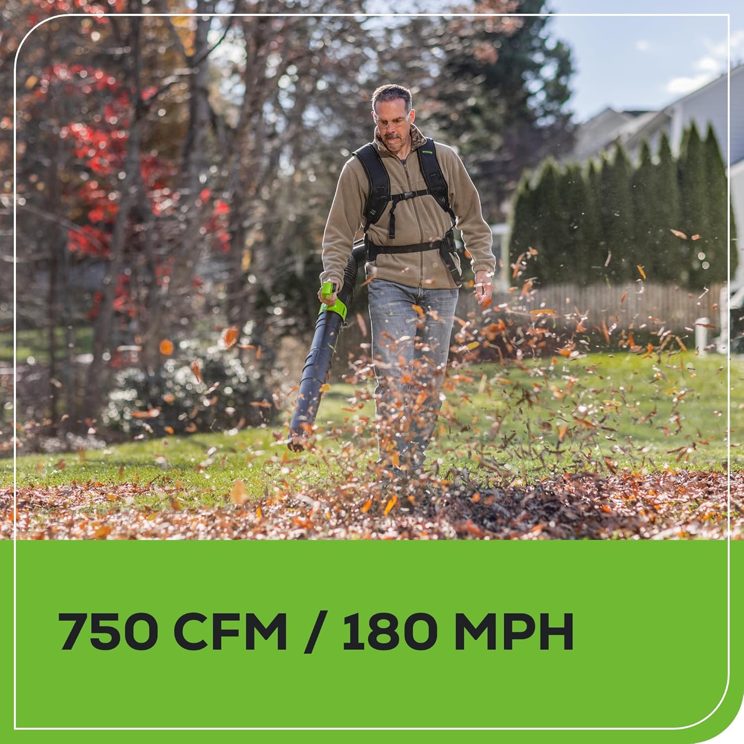 80V Backpack Leaf Blower, 750 CFM, 4.0 Ah Battery and Charger