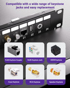 24 Port Shielded Cat6A Keystone Patch Panel, 1U 19-Inch All Metal | With Inline Keystone Coupler and Cable Management
