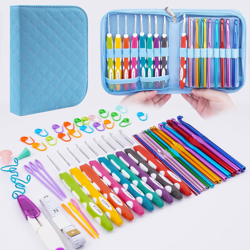 23 Sizes Crochet Hooks Set with Case | 2mm-10mm Ergonomic Crochet Needles for Arthritic Hands,Complete Crochet Kit