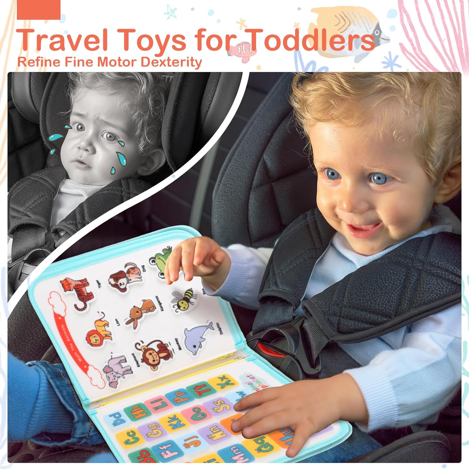 Toddler Busy Board Montessori Toys for Toddlers 1-3 Year Old Educational Activity Book Board Sensory Travel Toys Ages
