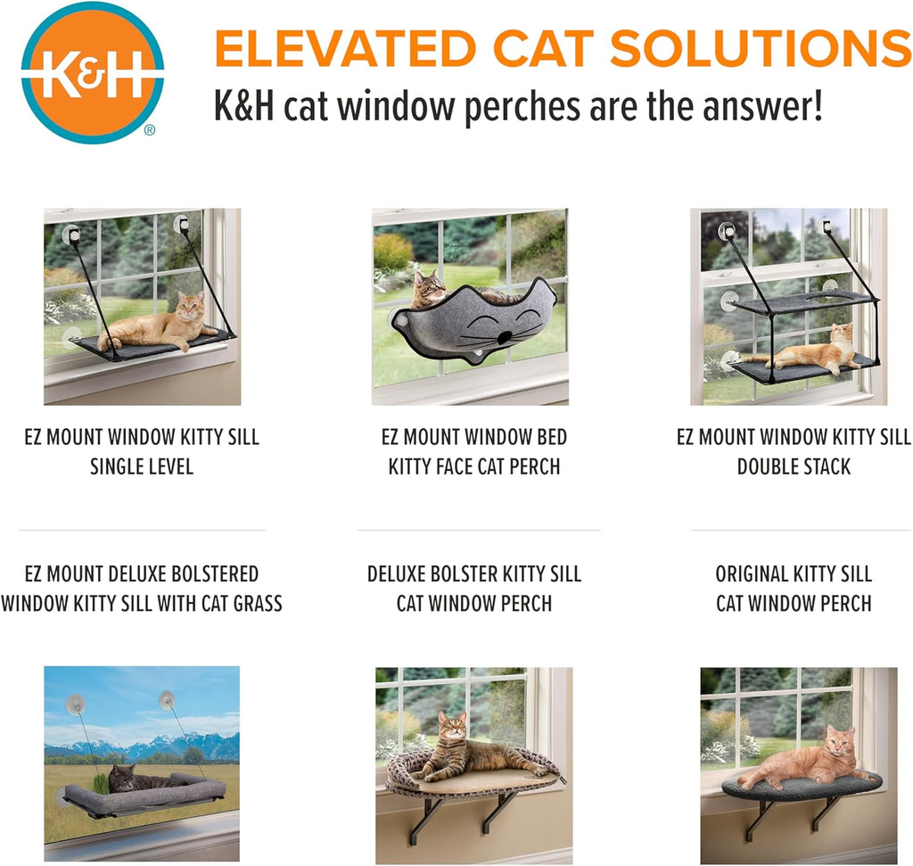 K&H Cat Window Perch Kitty Sill - Cat Window Hammock Bed with Strong Support Holds 40 lbs, Cushioned Windowsill Bed