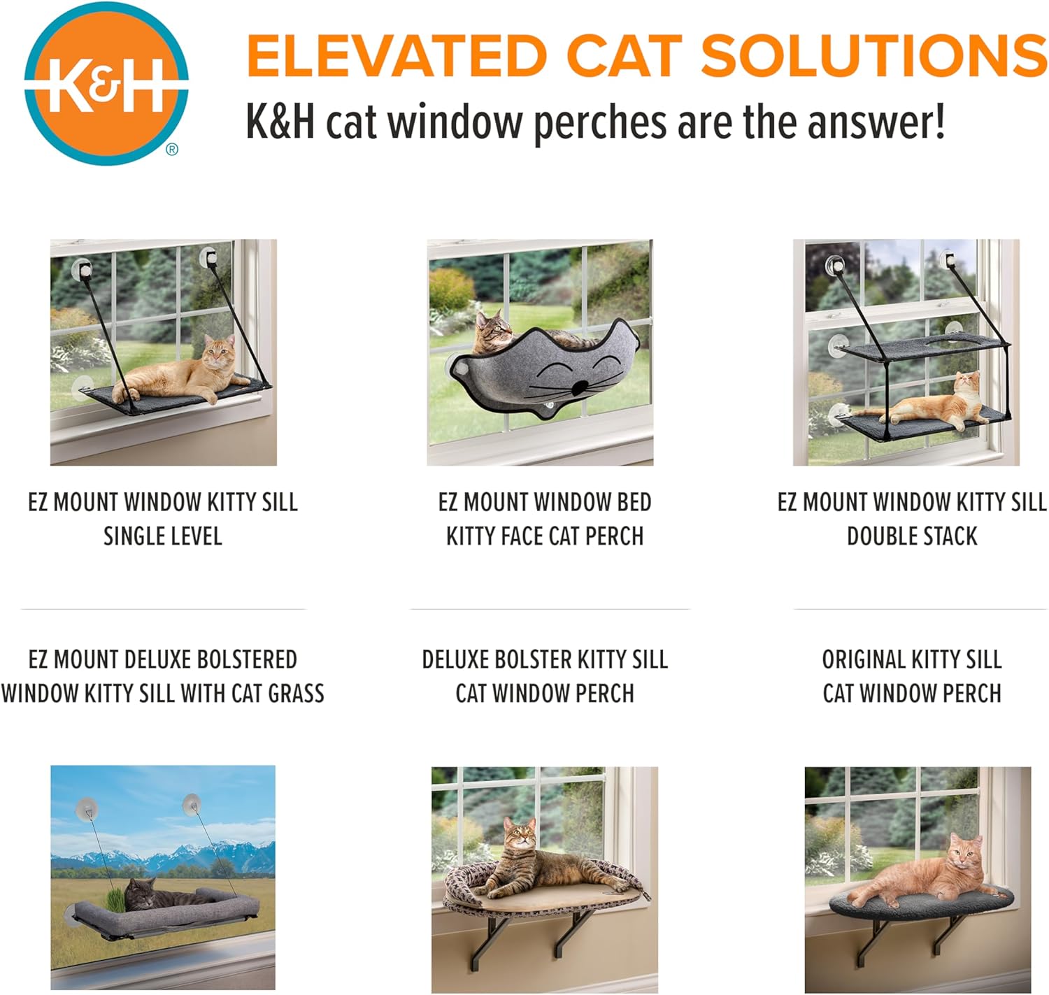 K&H Cat Window Perch Kitty Sill - Cat Window Hammock Bed with Strong Support Holds 40 lbs, Cushioned Windowsill Bed