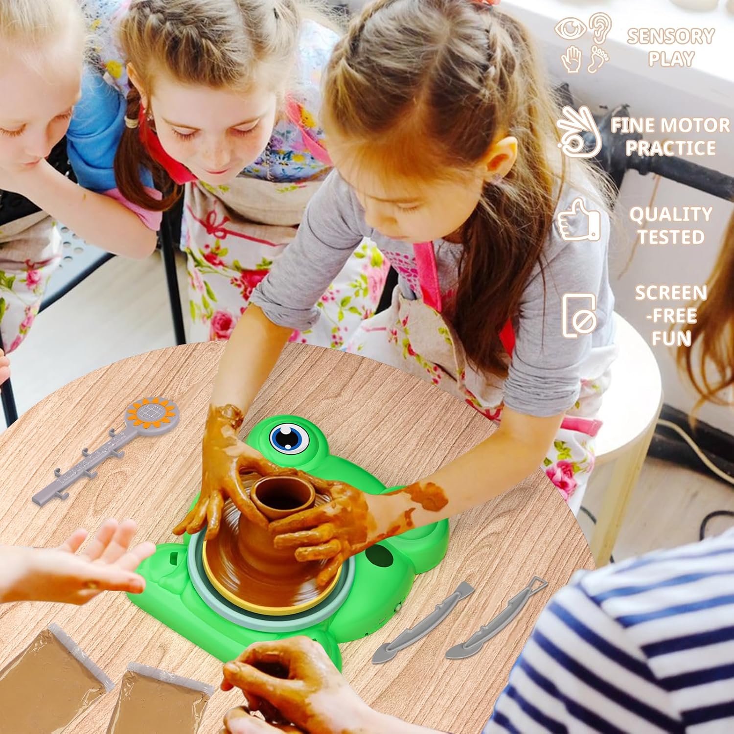 Pottery Wheel for Kids - Complete Pottery Painting Kit Arts and Crafts for Kids Ages 8-12 with 3 Pack Air Dry Clay