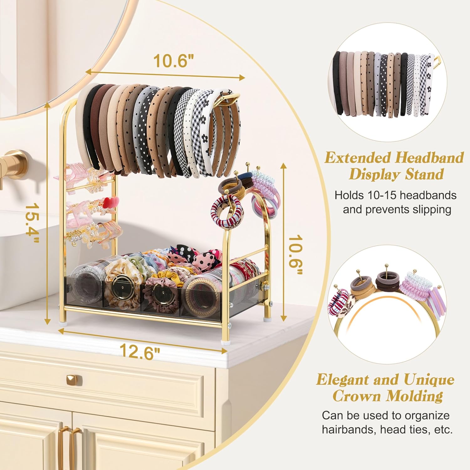 Acrylic Hair Accessories Organizer, Versatile Headband Holder Stand for Scrunchies, Bows, Claw Clips, Hair Tie