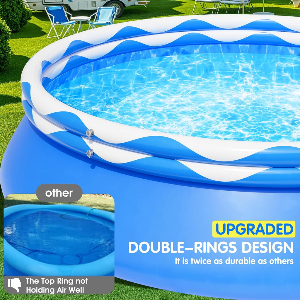 Easy Set Pool with Pool Lights, Upgraded Above Ground Pool,Large Inflatable Swimming Pool for Adults Round Pool,Quick