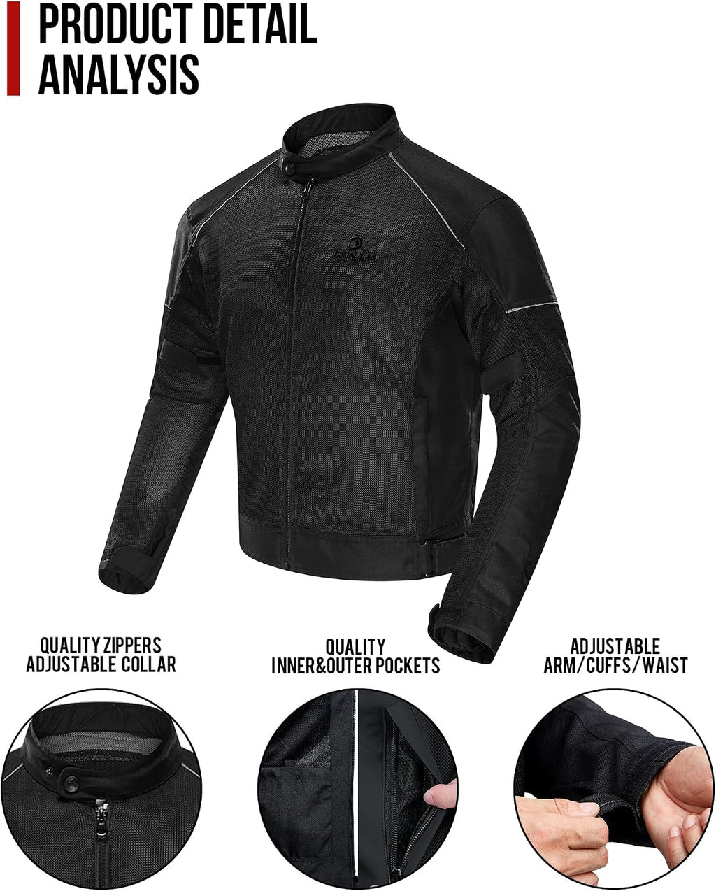 Summer Motorcycle Riding Jacket with CE Certified | Breathable Mesh, CE Level 2 Armor, EVA Back Protector, Adjustable