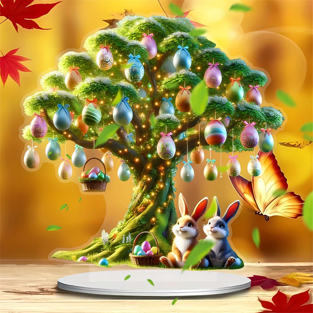 Easter Decorations Easter Tree-Basket Bunny-Egg Decor Figurines Table Ornaments 2D Acrylic Spring Easter Decoration