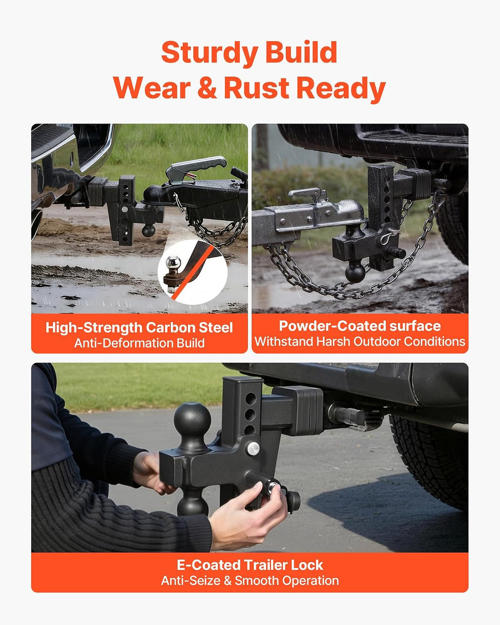 Adjustable Trailer Hitch, Fit 2 Inch Receiver, Trailer Hitch Mount with 2 Inch & 2-5/16 Inch Balls, 15000 lbs GTW, 6