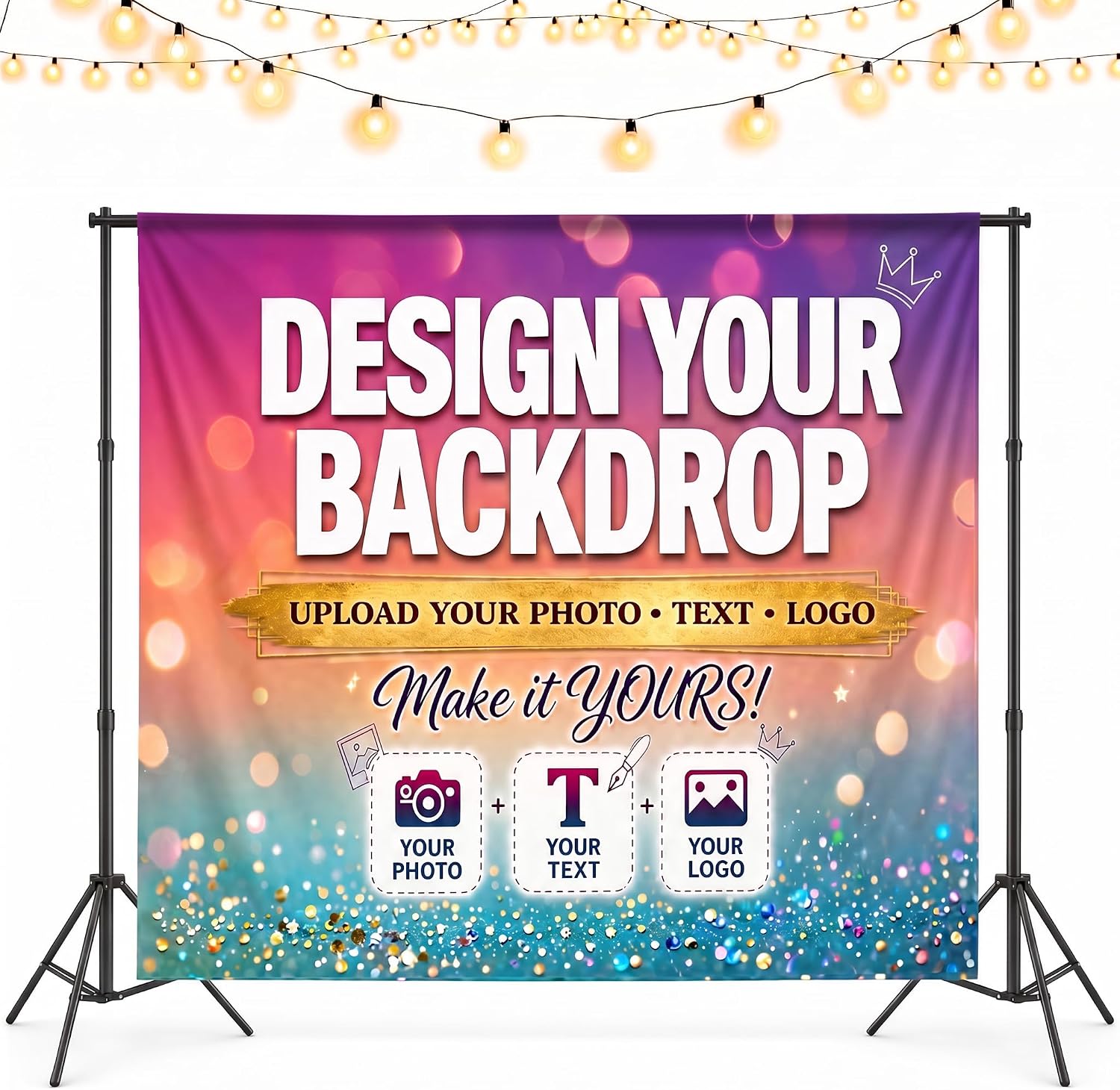 Custom Backdrop Banner with Wall Tacks, Personalized Photo Backdrop with Picture Logo Text, Non-Reflective Customized