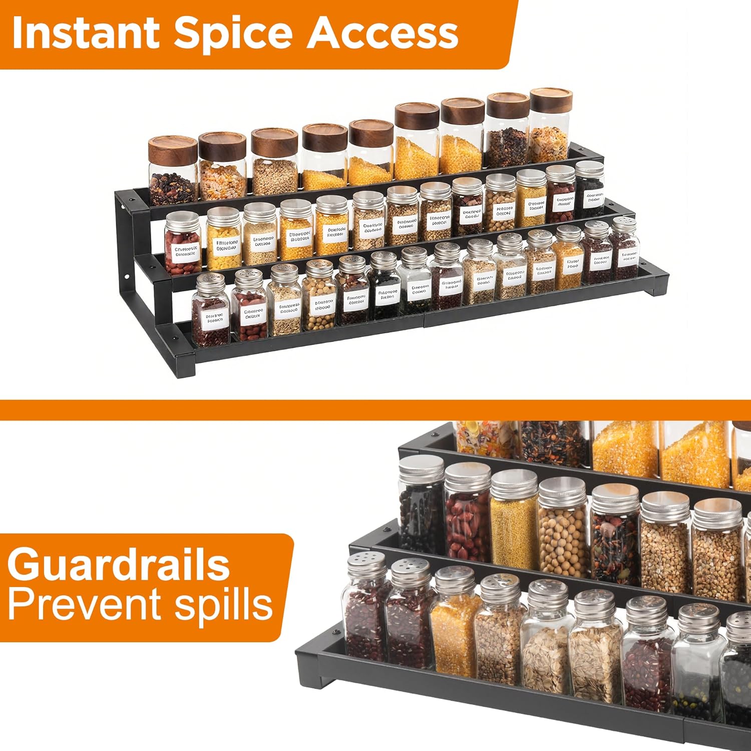 3-Tier Spice Rack Organizer for Kitchen Cabinet or Pantry, 16"-29" Expandable Spice Organization Shelf, Seasoning