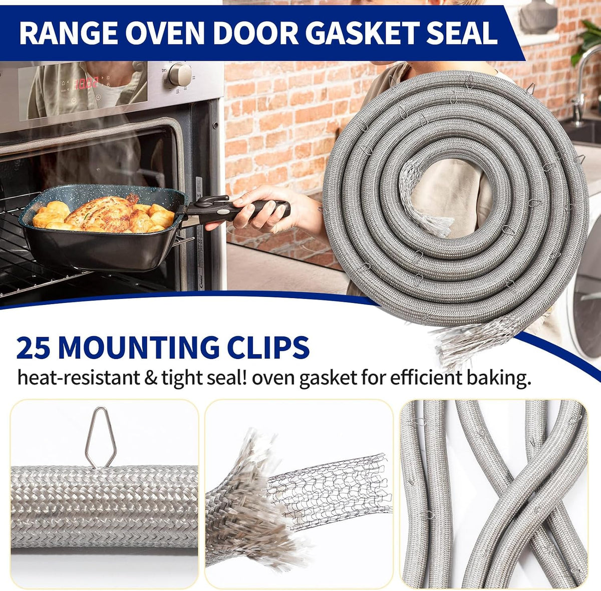 DG63-00093A Range Oven Door Seal Gasket(21 Mounting Clips) for Samsung Ovens, Replaceable 2087634 AP4338493 PS4241027 EAP4241027 etc Model, Compatible with NE59M4320SS/AA NE59J3420SW/AA etc, OEM