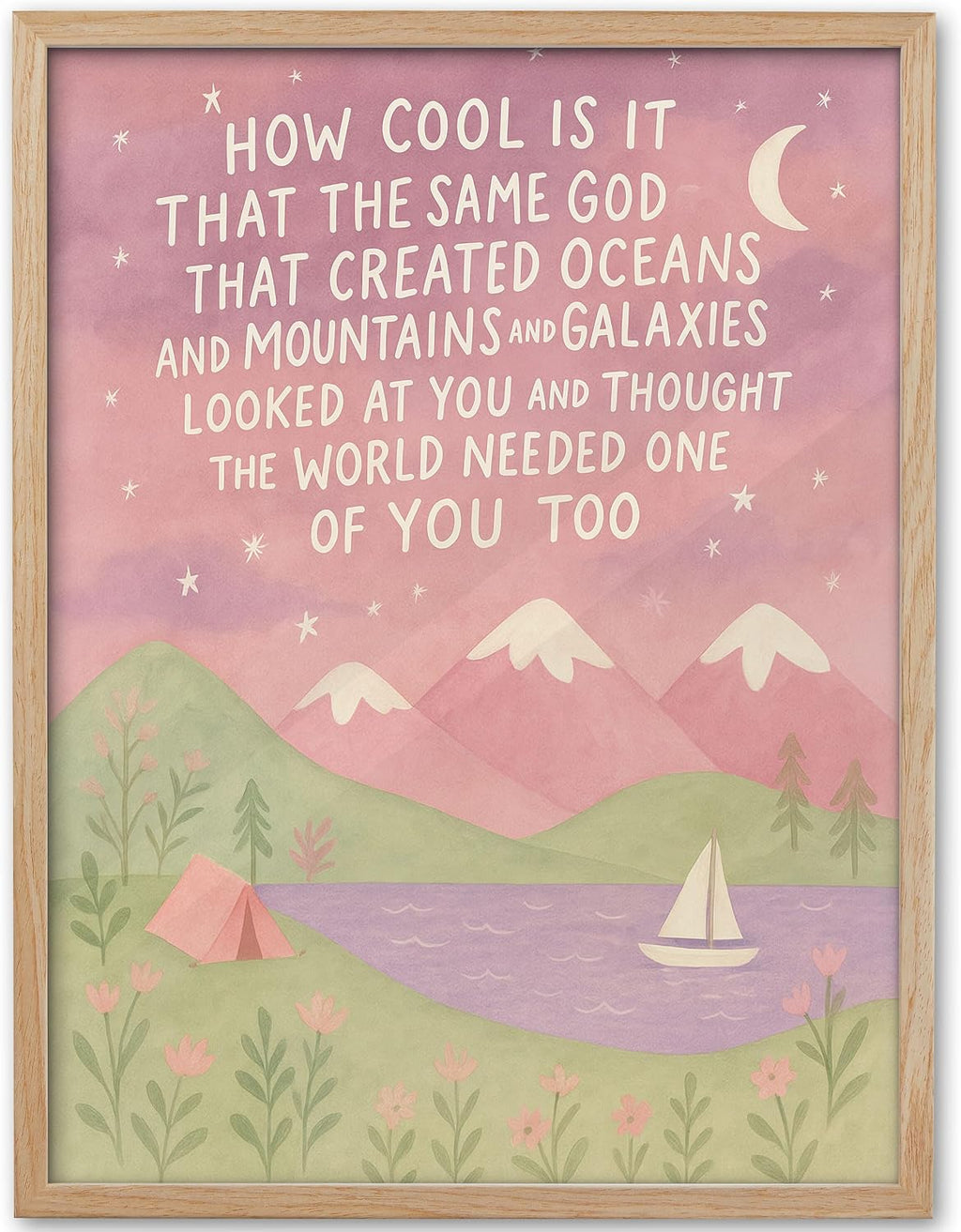 Natural OAK Wood Same God Creation Framed Wall Art,12x16in Inspirational Christian Bible Canvas Art,Mountain Nursery