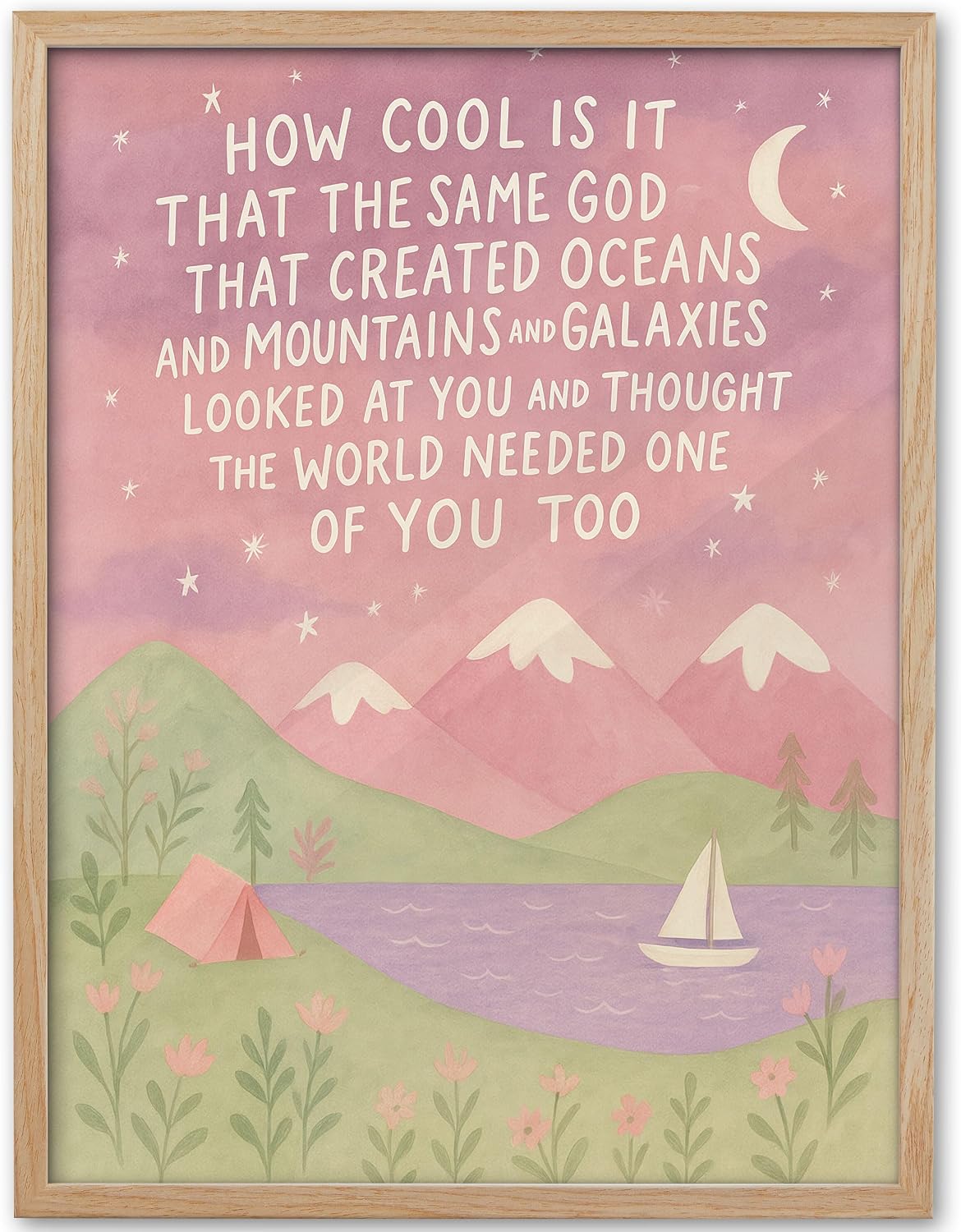 Natural OAK Wood Same God Creation Framed Wall Art,12x16in Inspirational Christian Bible Canvas Art,Mountain Nursery