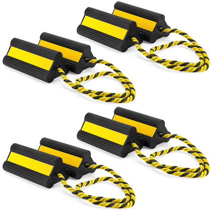 4 Pair Heavy Duty Rubber Wheel Chocks for Rv Trailer with Nylon Rope