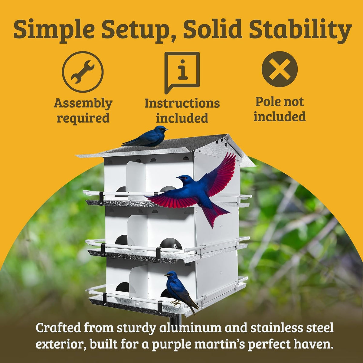 Premium Aluminum Purple Martin House | 3 Floors, 12 Rooms