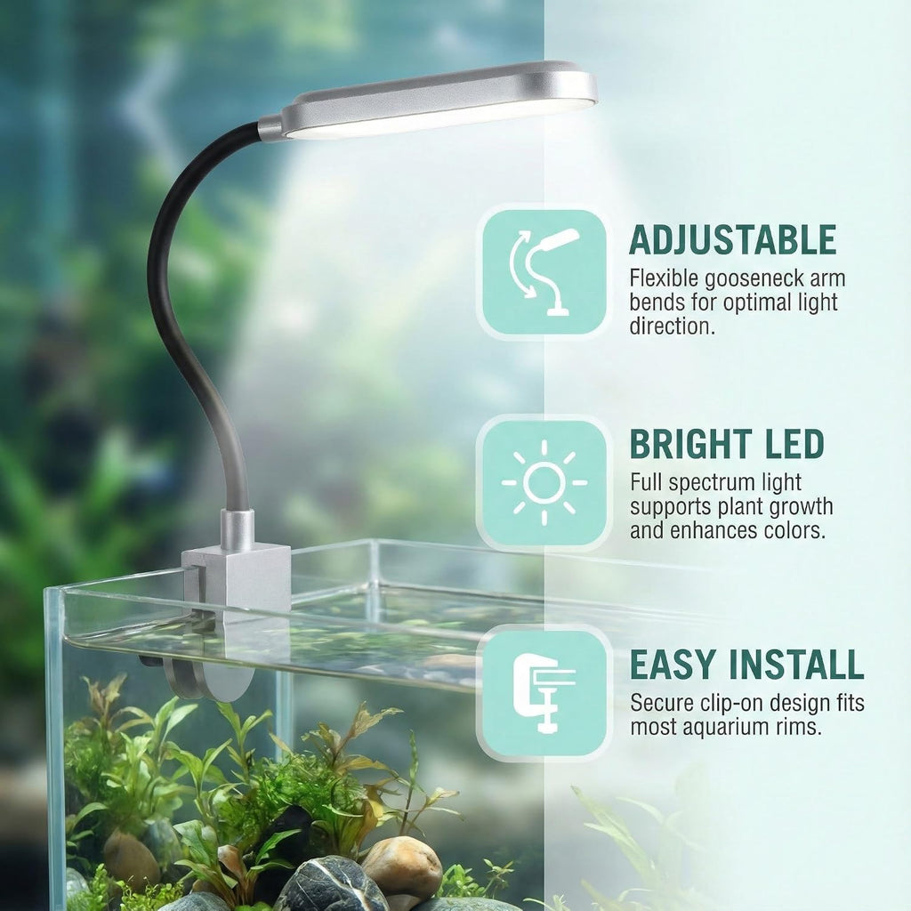 Slim Clip-On Aquarium Light 360° Adjustable LED Fish Tank Light for 1-5 Gallon Tanks, Enhances Fish Colors and