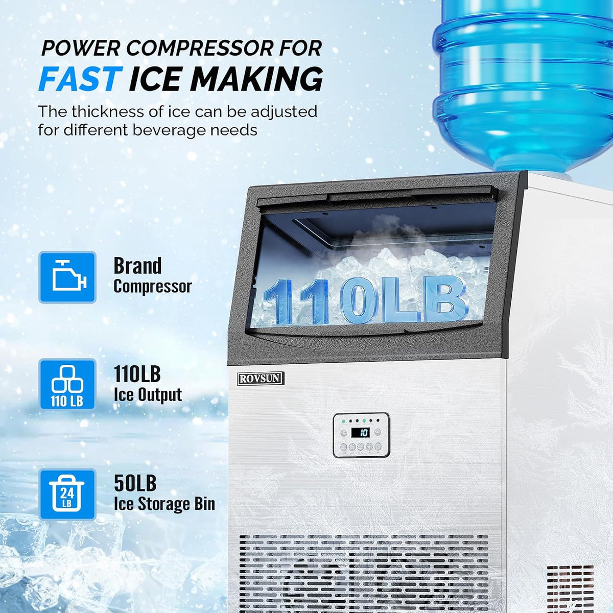 110LBS/24H Commercial Ice Maker Machine with 50lbs Storage