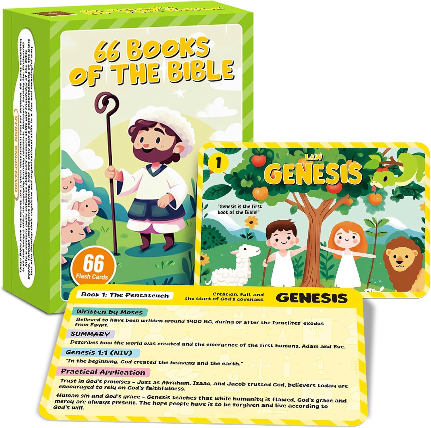 66 Books of The Bible Flash Cards Memory Verse Flashcards with Summary Figures Practical Application Christian