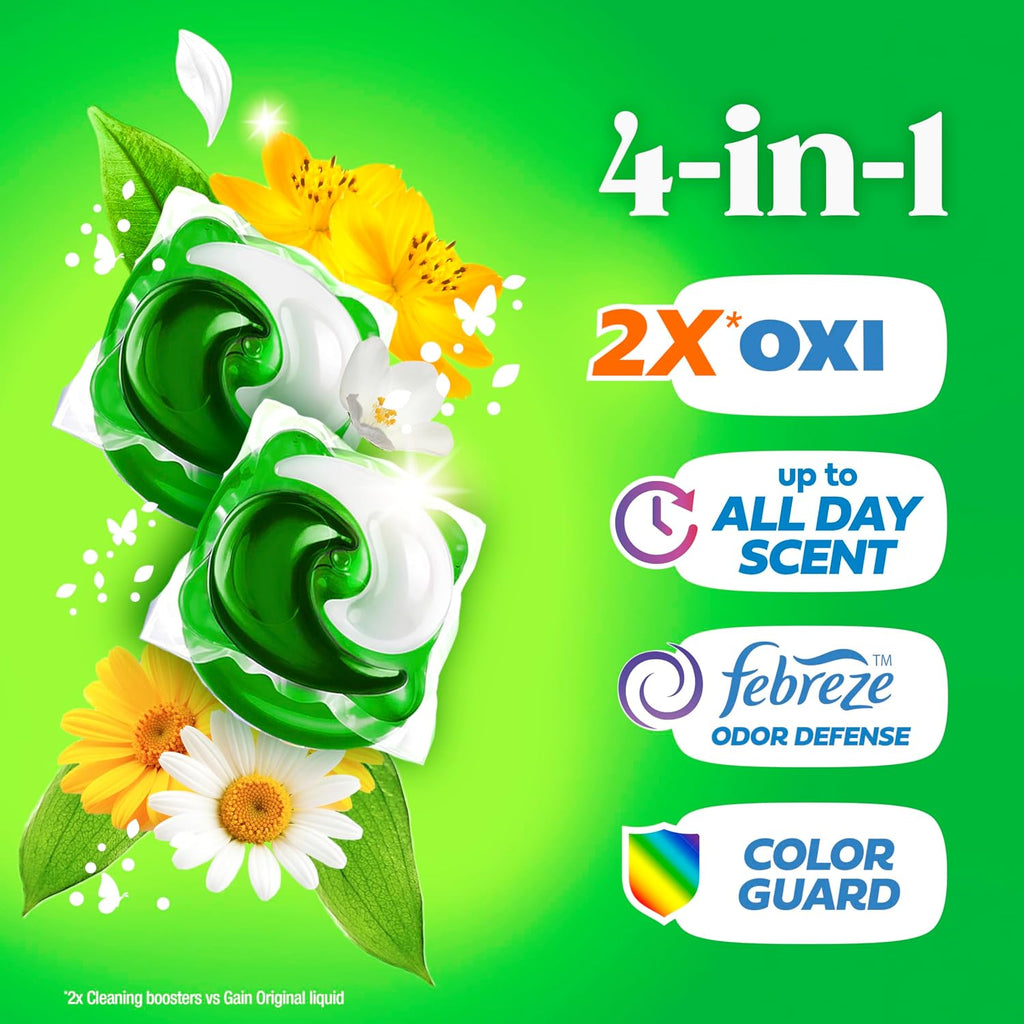 Flings Liquid Washing Detergent Pacs, Now with Odor Defense + Color Guard, Original Scent, 4-In-1 Liquid Laundry