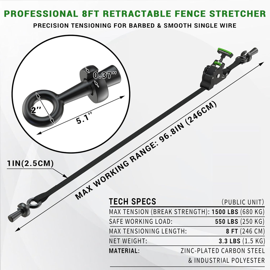 Fence Wire Stretcher Tool, Heavy Duty Barbed Wire Fence Stretcher, Dual-Mode Retractable Ratchet Wire Puller &
