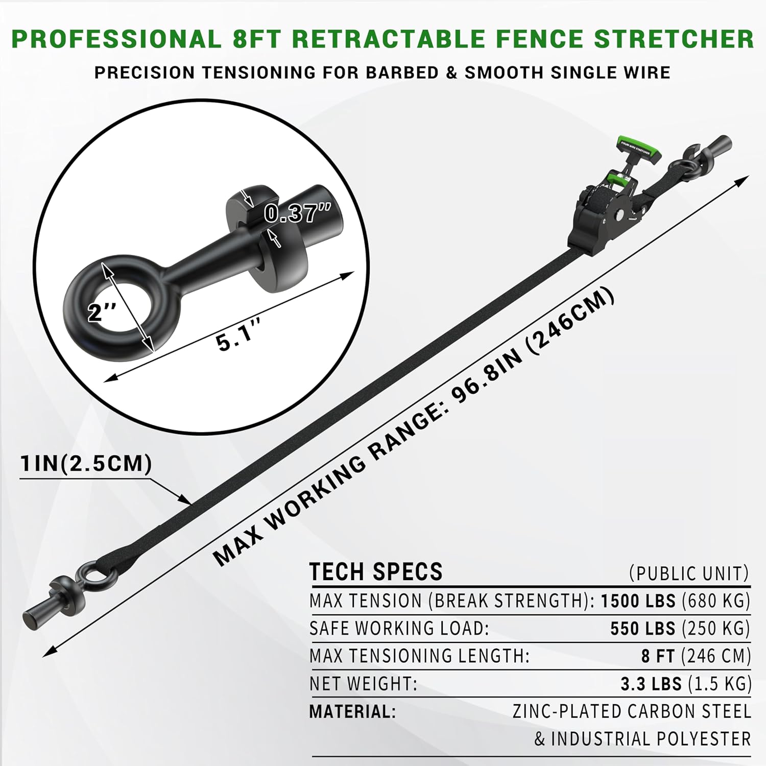 Fence Wire Stretcher Tool, Heavy Duty Barbed Wire Fence Stretcher, Dual-Mode Retractable Ratchet Wire Puller &