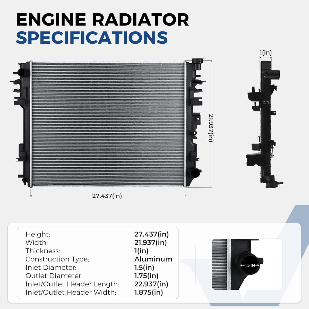 Engine Coolant Radiator Aluminum Compatible with Dodge Ram 1500/2500 2009-2010, Ram 1500/2500/3500/4000/1500 Classic 2011-2021 (3.6L/3.7L/4.7L/5.7L GAS/FLEX/MHEV/BI-FUEL/CNG) Replace OE# CH3010353