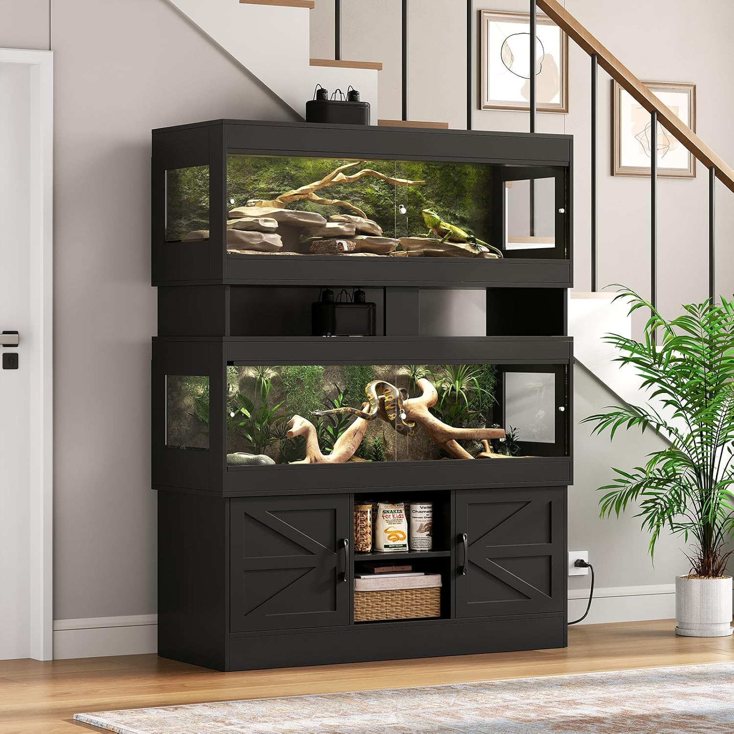 Dual 60 Gallon Reptile Tank with Stand,Reptile Enclosure | Bearded Dragon Tank Reptile Terrarium with Cabinet,Sliding