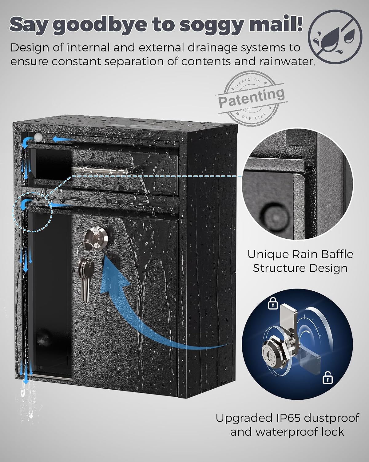 Mailbox for Outside Wall Mount, Heavy Duty Rustproof, Anti-Theft Locking Mailbox with 4 Keys, Weatherproof for