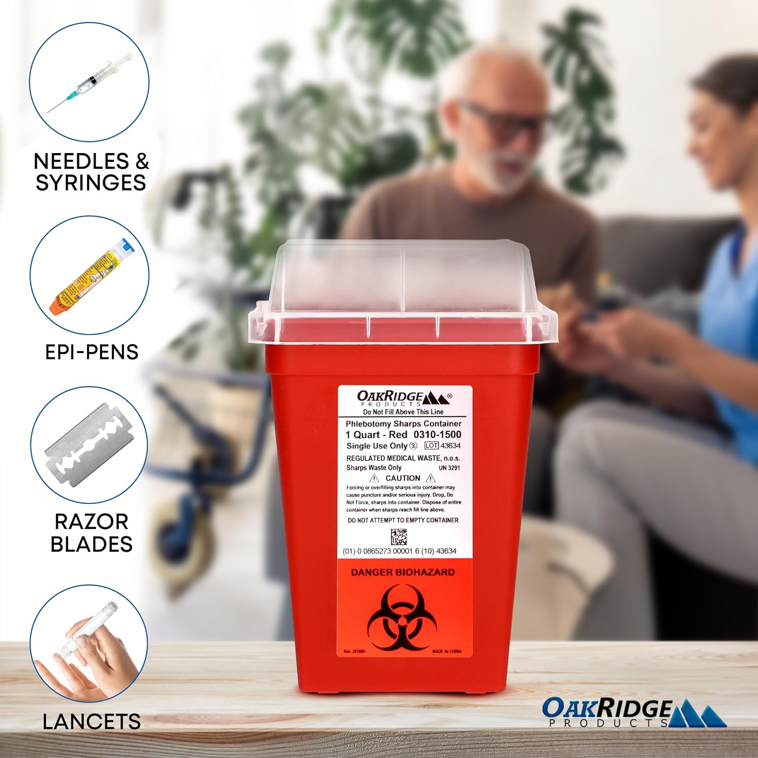Sharps Container for Home Use and Professional 1 Quart, Biohazard Needle and Syringe Disposal, Small Portable