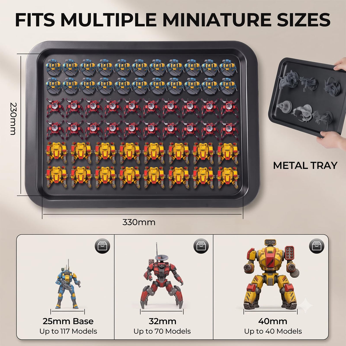 X-Large Stackable Miniature Carrying Case, 6 Adjustable Metal Trays