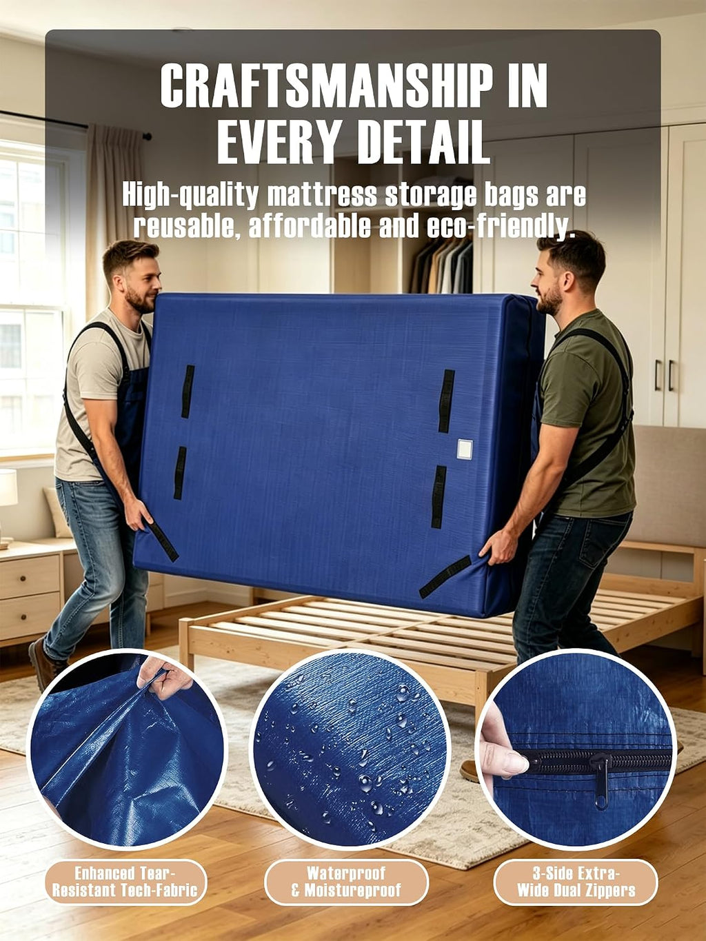 Heavy Duty Mattress Moving Bag with Ergonomic Handles, Blue, King