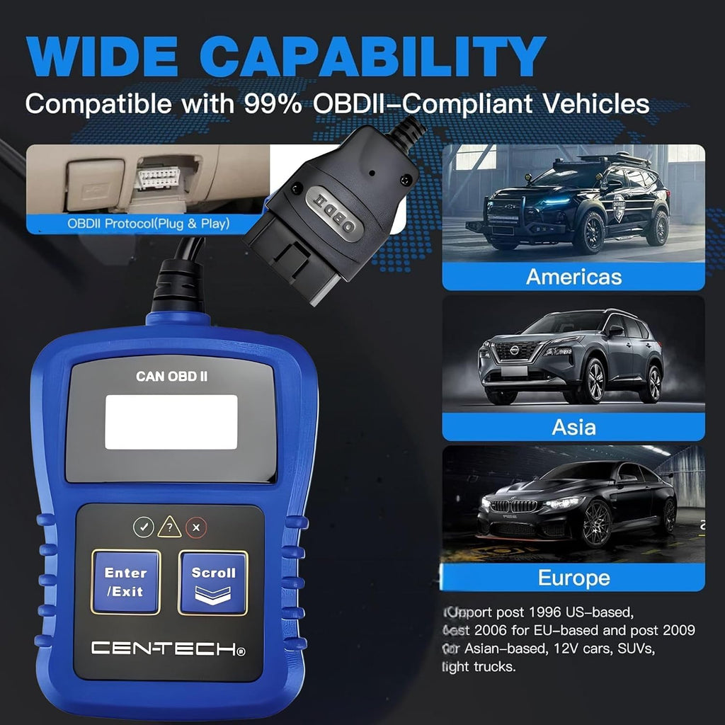 OBD2 CAN Code Reader, Check Engine Light Scanner, 1996+ Vehicles Tester | Plug-and-play, no batteries or apps needed;