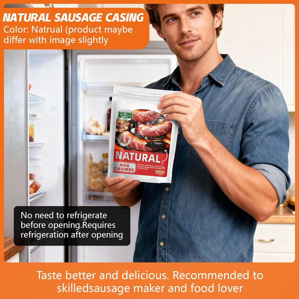 Natural Hog Sausage Casing, Edible Casings for Sausage Making, Pre-Tubed, Great for Snack Sticks, Italian Sausage