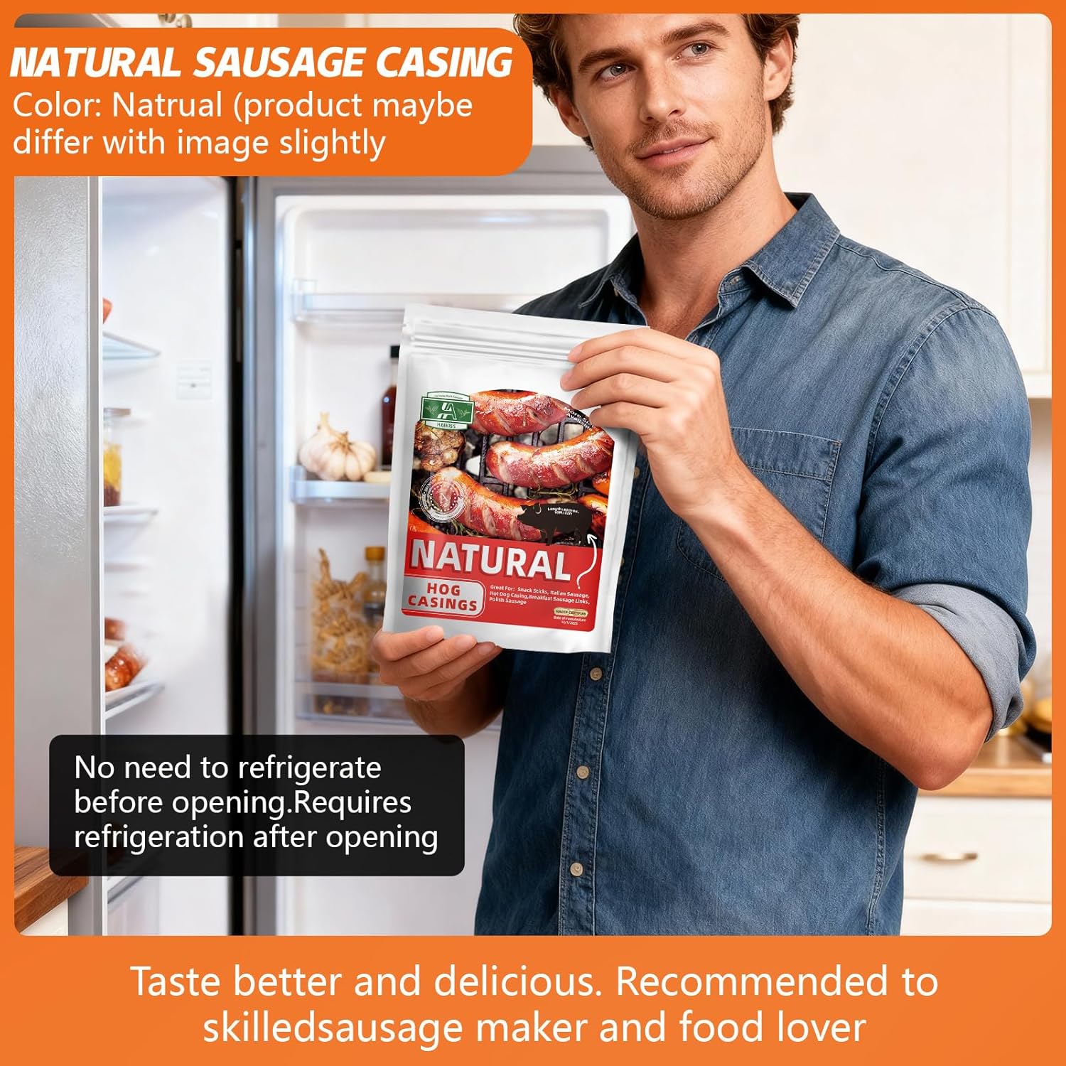 Natural Hog Sausage Casing, Edible Casings for Sausage Making, Pre-Tubed, Great for Snack Sticks, Italian Sausage