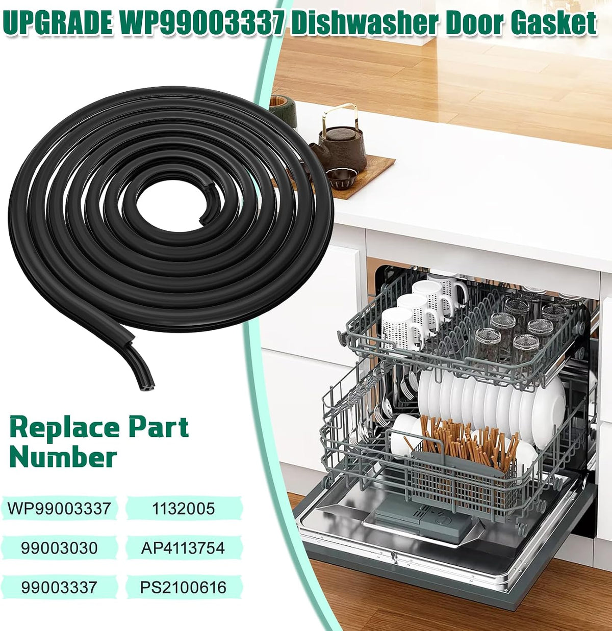 Upgraded WP99003337 Dishwasher Tub Gasket Door Seal Replacement Compatible with Maytag, JennAir, Amana Dishwasher Door Gasket Seal 99003030 99003337 1132005 AP4113754 PS2100616 Dishwasher Tub Seal