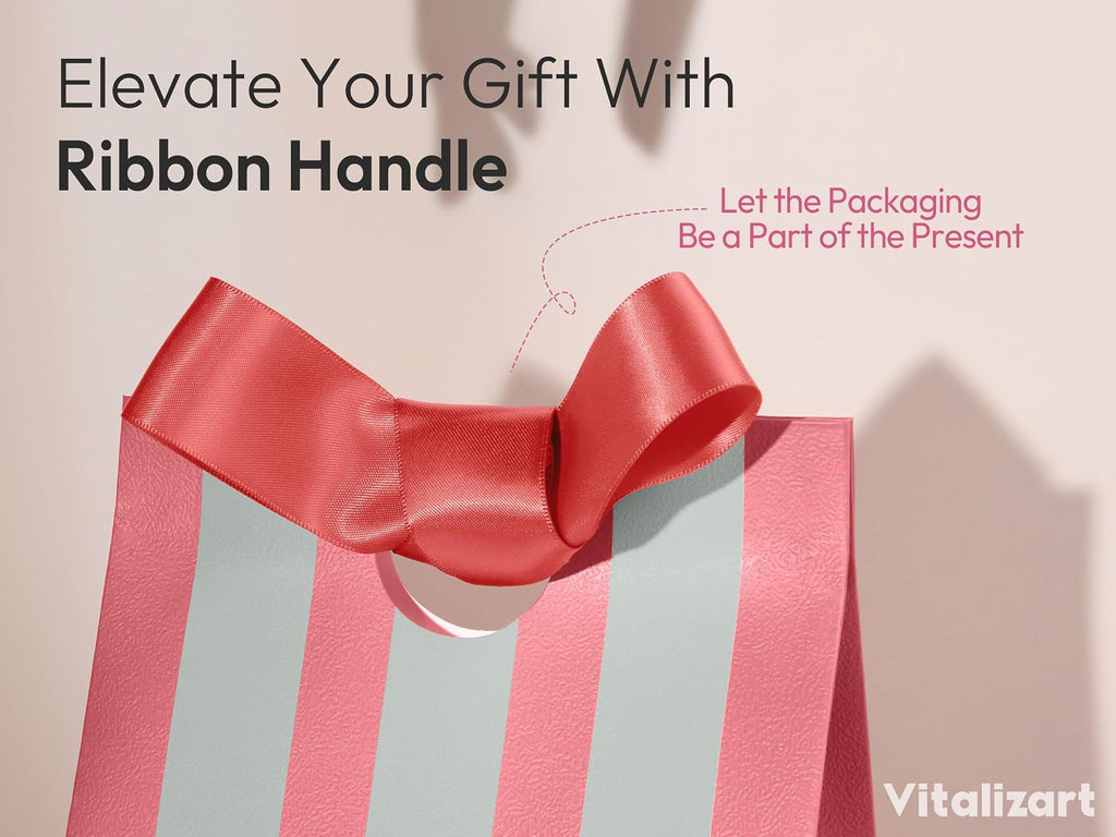 Striped Paper Gift Bags With Ribbon Handles Small Bulk Pack