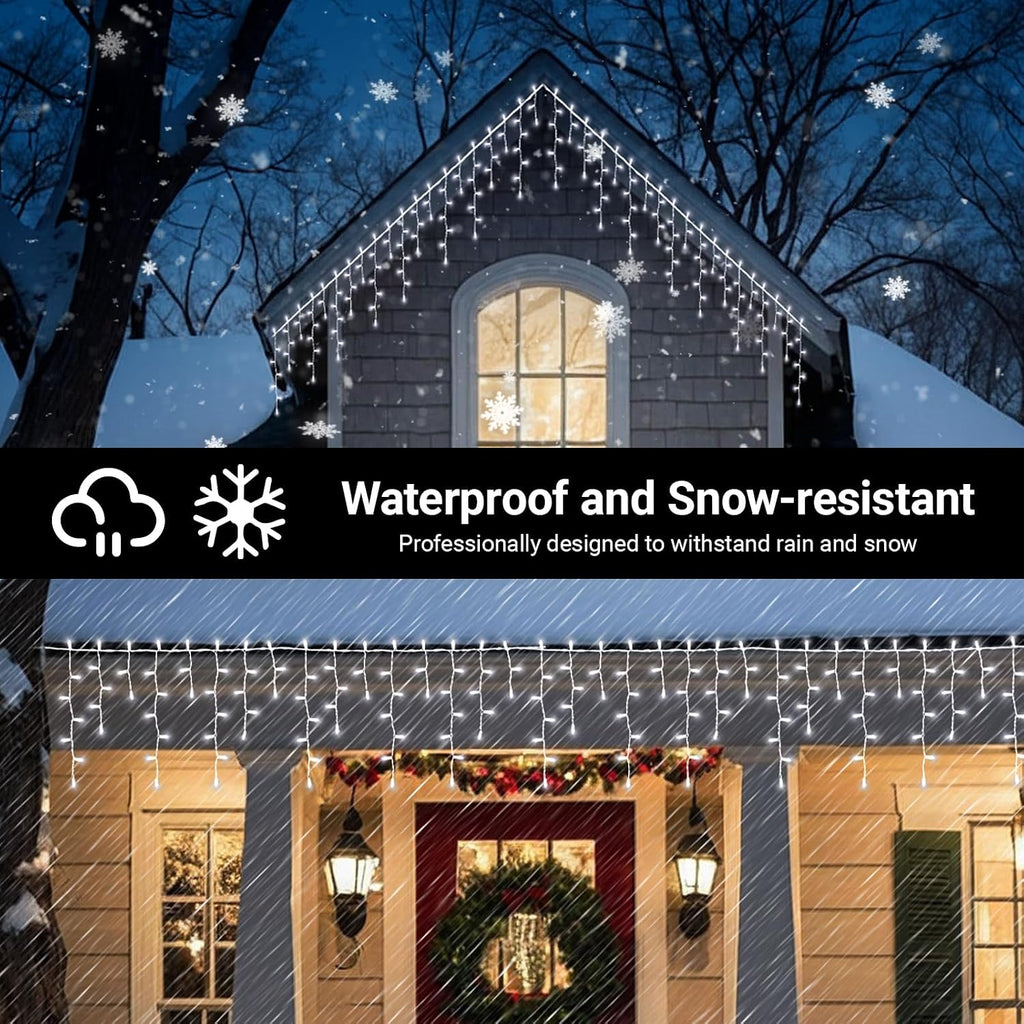 100 LED Icicle Lights String Light Warm white Christmas Decoration Plug in Waterproof Professional Grade Outdoor