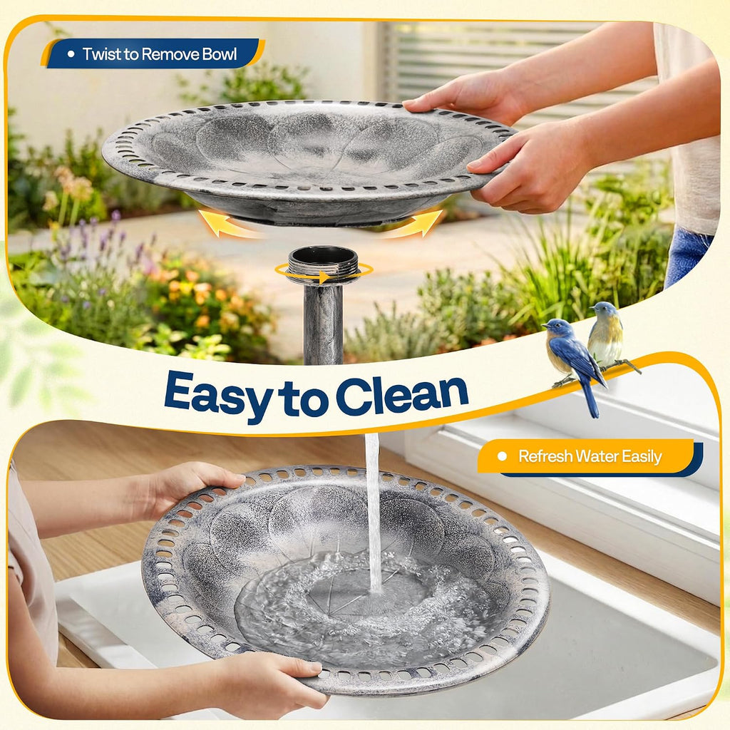 Bird Bath for Outside, Polyresin Pedestal Birdbath, Gray