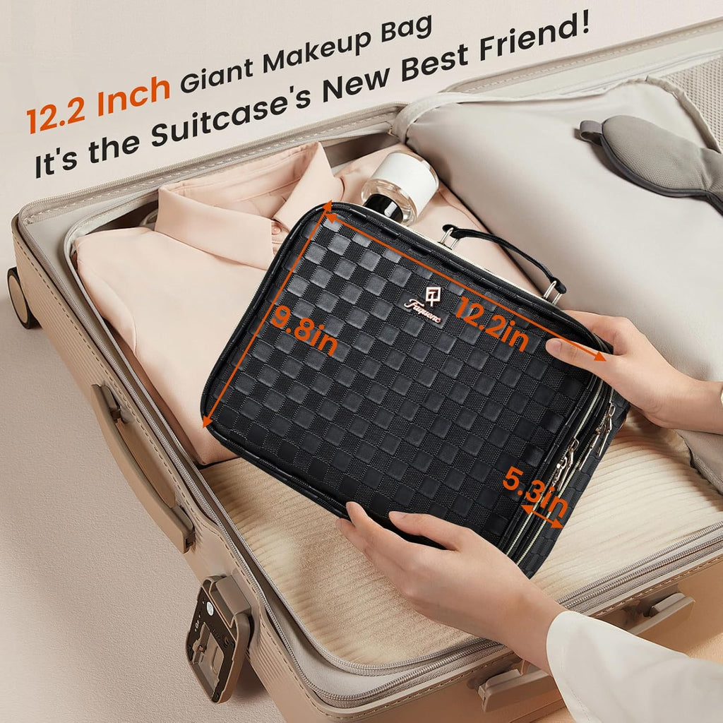 Makeup Bag with LED Lighted Mirror 12.2 IN Cosmetic Train Case Double Layer Makeup Case Adjustable Brightness in 3