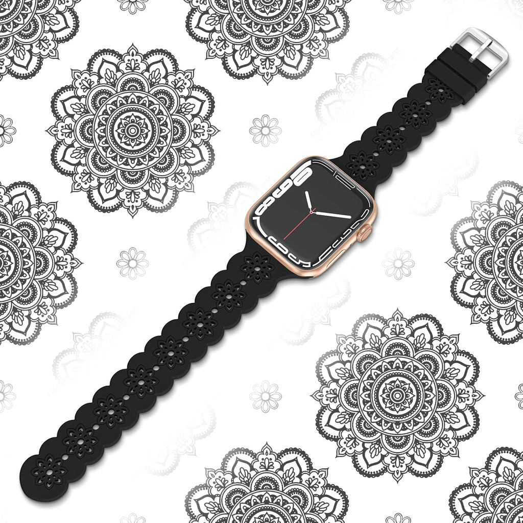 Floral Silicone Band Compatible with Apple Watch Bands for Women Men | Design Soft Breathable Watch Bands for iWatch