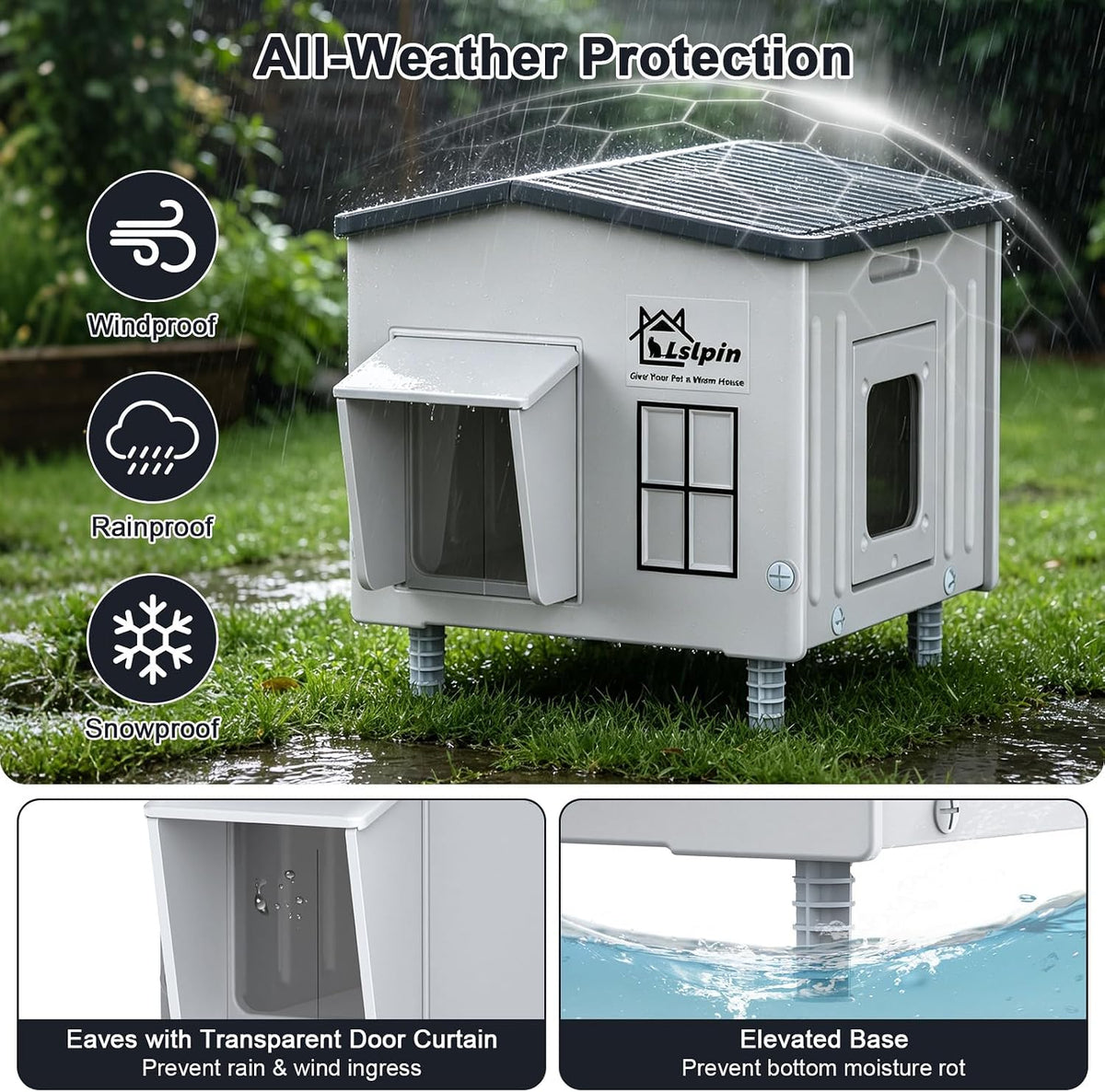 Indestructible Heated Cat House for Outside, 100% Waterproof & Weatherproof Heated Outdoor Cat House with Escape Door