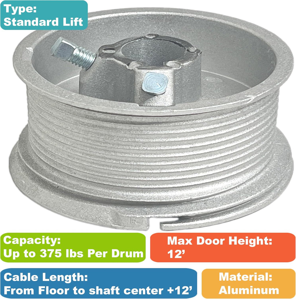 2-Pack Garage Door Winding Bars & Standard Lift Cable Drums (1 Pair) - Fits Up to 12ft Doors