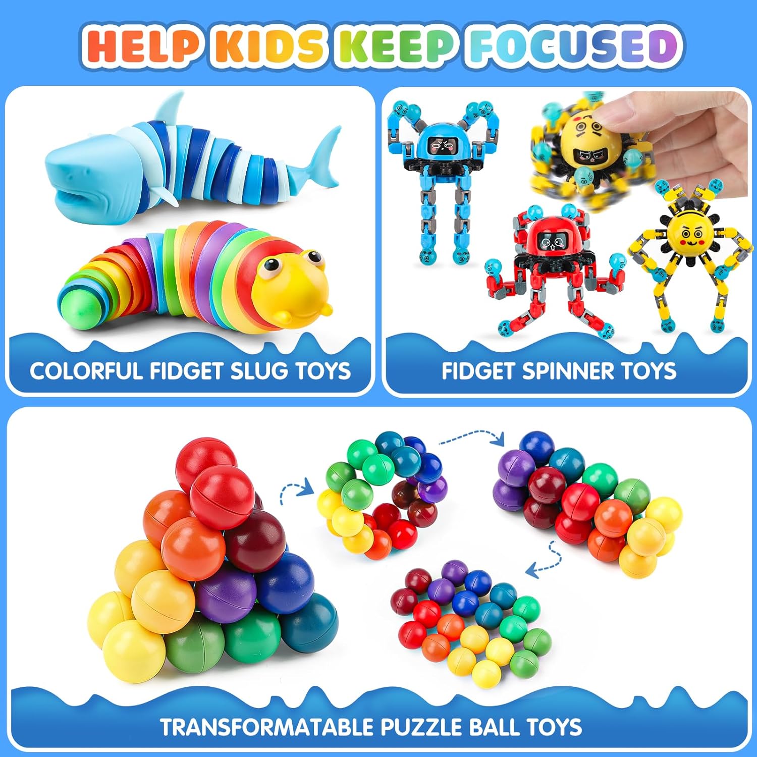Fidget Sensory Toys for Kids Adults with Autism ADHD: 13 Pack Anxiety Relief Items Toy, Fun Classroom Prize & Travel