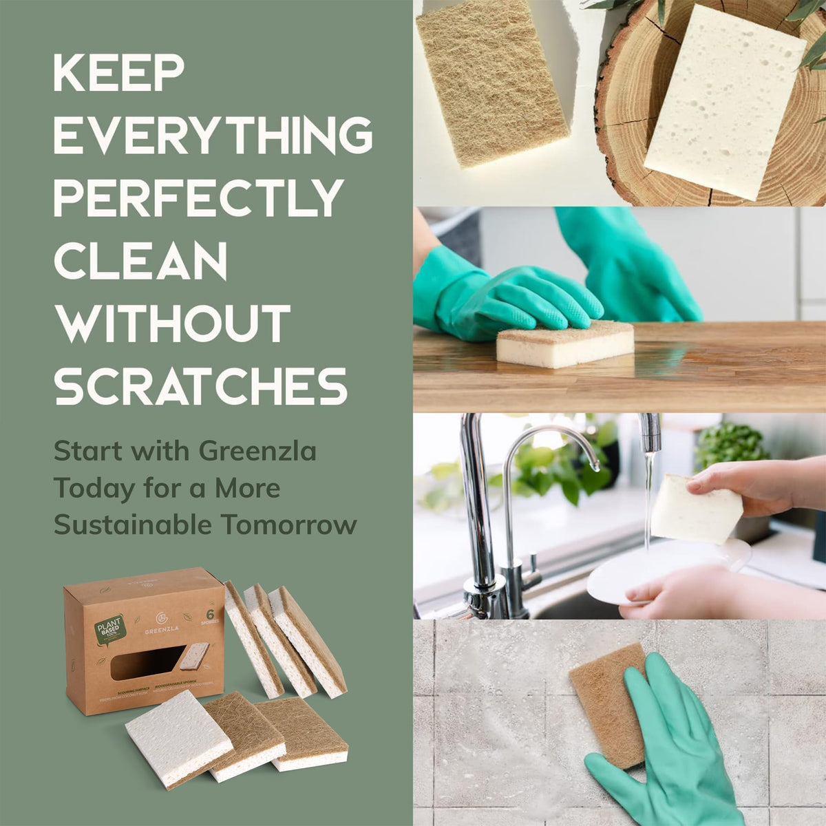 6 Pack Kitchen Sponges | Non-Scratch Hemp & Sisal