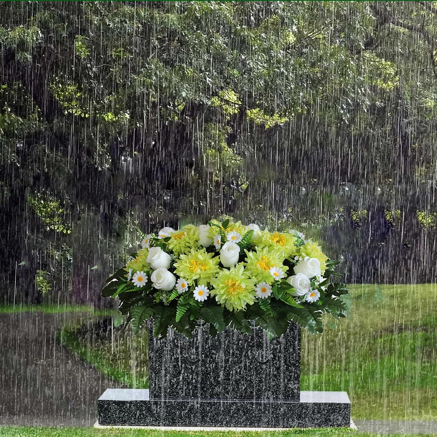 Cemetery Flowers Saddle Arrangement - Fade-Proof Artificial Floral Display for Gravesites - Quick Setup Memorial