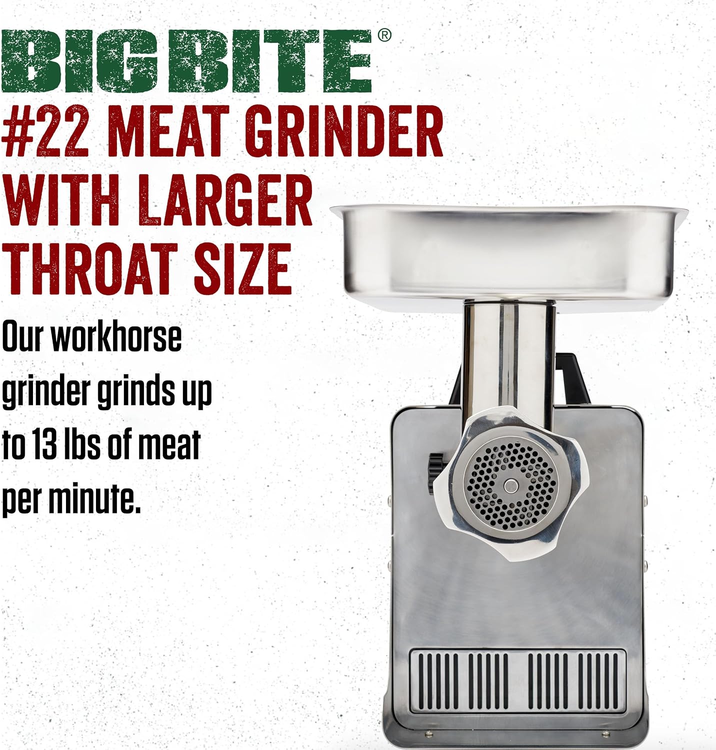 Products BigBite #22 Meat Grinder, 1.0 HP Commercial-Quality Stainless Steel Electric Meat Grinder for Home Use